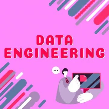 Hand writing sign Data Engineering. Word for data science that focuses on Stock Illustration