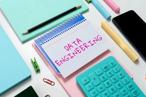 Hand writing sign Data Engineering. Business showcase data science that focuses Stock Photos