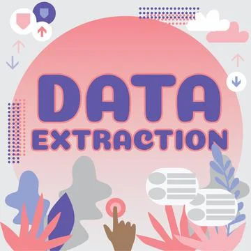 Hand writing sign Data Extraction. Word for act or process of retrieving data Stock Illustration