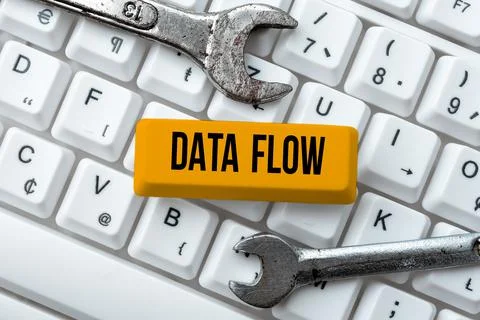 Hand writing sign Data Flow. Internet Concept the movement of data through a 스톡 사진