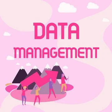 Hand writing sign Data Management. Business approach The practice of organizing Illustrazione stock