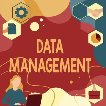 Hand writing sign Data Management. Business approach The practice of organizing Illustrazione stock