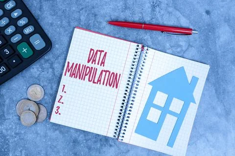 Hand writing sign Data Manipulation. Word Written on the process of changing Stock Photos