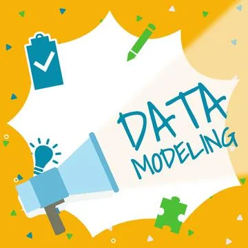 Hand writing sign Data Modeling. Concept meaning process of transferring data Stock Illustration