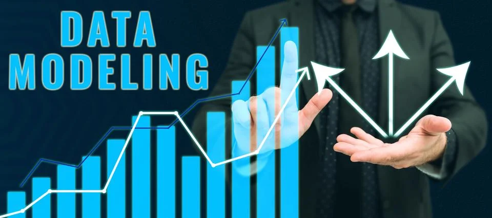 Hand writing sign Data Modeling. Business overview process of transferring data Stock Photos
