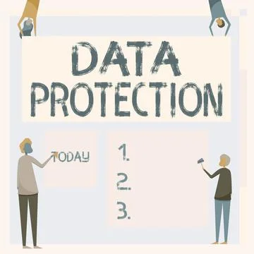 Hand writing sign Data Protection. Word Written on safeguarding information away Stock Illustration