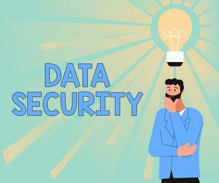 Hand writing sign Data Security. Word Written on Confidentiality Disk Encryption Stock Illustration