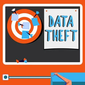 Hand writing sign Data Theft. Business idea illegal transfer of any information 스톡 일러스트