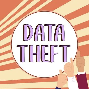 Hand writing sign Data Theft. Business idea illegal transfer of any information Illustrazione stock