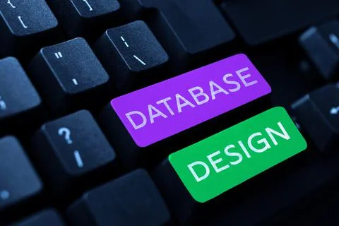 Hand writing sign Database Design. Concept meaning organisation of data Stock Photos