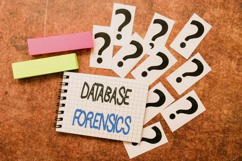 Hand writing sign Database Forensics. Internet Concept identifying transactions Stock Photos