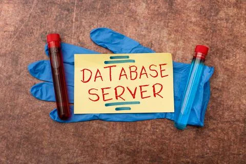 Hand writing sign Database Server. Concept meaning uses a database application Stock Photos