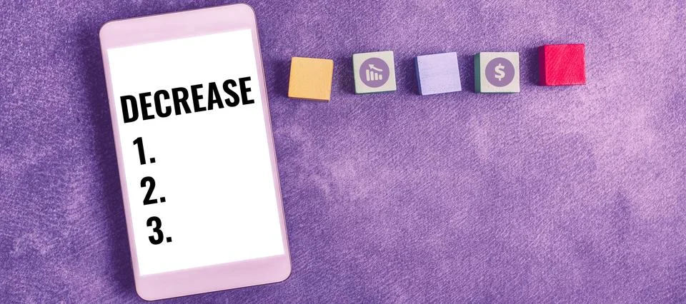 Hand writing sign Decrease. Business concept make or become smaller or fewer in Stock Photos