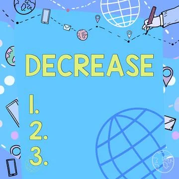 Hand writing sign Decrease. Word for make or become smaller or fewer in size 스톡 일러스트