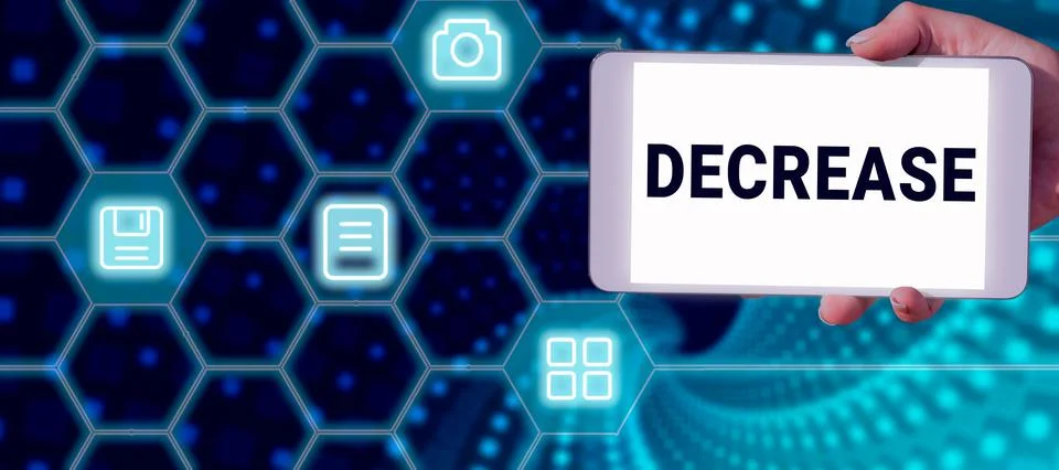 Hand writing sign Decrease. Word Written on make or become smaller or fewer in Stock Photos