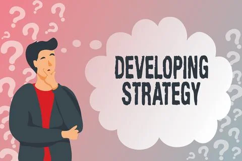 Hand writing sign Developing Strategy. Word Written on Organizations Process Stock Illustration