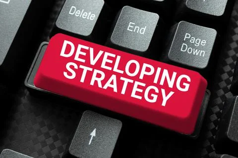 Hand writing sign Developing Strategy. Word Written on Powerful Ways to Connect Stock Photos