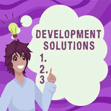 Hand writing sign Development Solutions. Word for Efficient Planning based on Stockillustratie