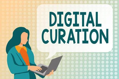 Hand writing sign Digital Curation. Concept meaning maintenance collection and 库存插图