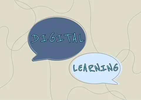 Hand writing sign Digital Learningaccompanied by technology or by instructional Stock-Illustration