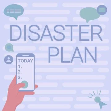 Hand writing sign Disaster Plan. Business approach Respond to Emergency Stock Illustration