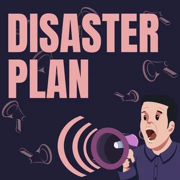 Hand writing sign Disaster Plan. Concept meaning Respond to Emergency Stock Illustration