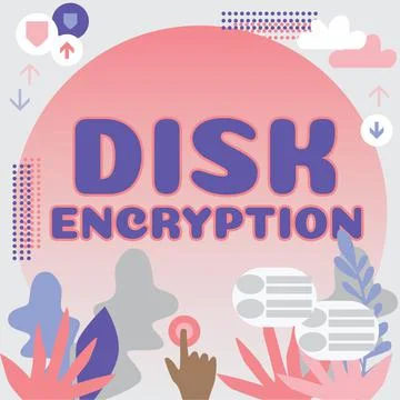 Hand writing sign Disk Encryption. Business idea the security mechanism used  Stockillustratie