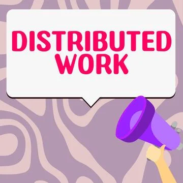 Hand writing sign Distributed Work. Business approach practiced by enterprises Stock Illustration
