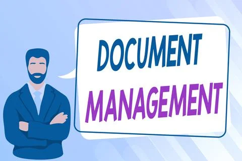 Hand writing sign Document Management. Word for Computerized management of Illustrazione stock