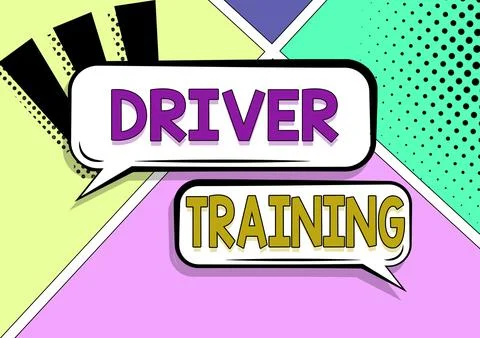 Hand writing sign Driver Trainingprepares a new driver to obtain a driver's Stock Illustration