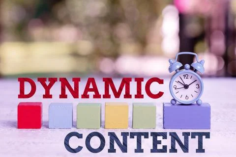 Hand writing sign Dynamic Content. Business approach web content that changes Stock Photos