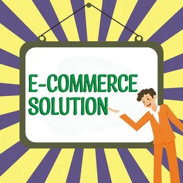 Hand writing sign E Commerce Solution. Concept meaning Software used by business Stock Illustration