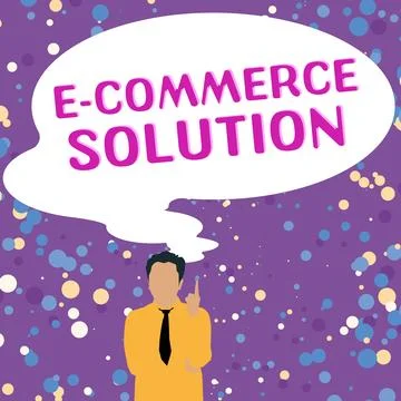 Hand writing sign E Commerce Solution. Conceptual photo Software used by Stock Illustration