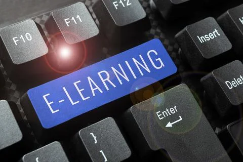 Hand writing sign E Learning. Concept meaning Lessons conducted via electronic Stock Photos