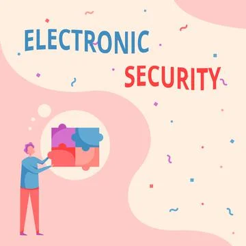 Hand writing sign Electronic Security. Business concept electronic equipment イラスト素材