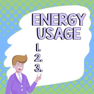 Hand writing sign Energy Usage. Word for Amount of energy consumed or used in a Illustration