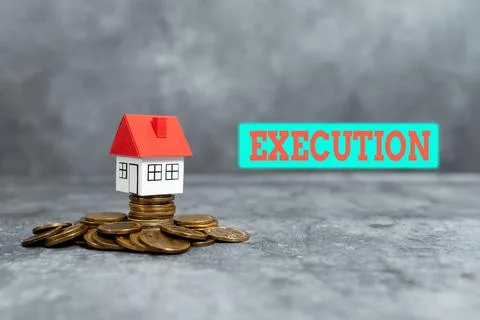 Hand writing sign Execution. Concept meaning it executes or imposes a program 写真素材