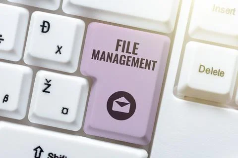 Hand writing sign File Managementcomputer program that provides user interface Stock Photos