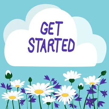 Hand writing sign Get Started. Word Written on asking someone to begin task Stock Illustration