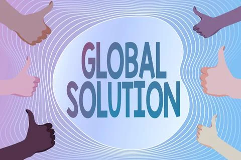 Hand writing sign Global Solution. Internet Concept dealing with a difficult Stock Illustration