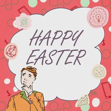 Hand writing sign Happy Easter. Internet Concept Christian feast commemorating Stock Illustration