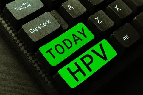 Hand writing sign Hpv. Business concept Group of viruses that affect your skin Stock Photos