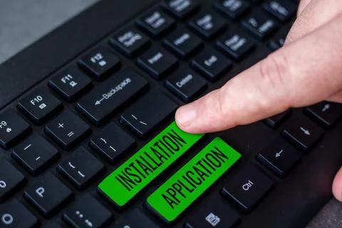 Hand writing sign Installation Application. Internet Concept the act of Stock Photos
