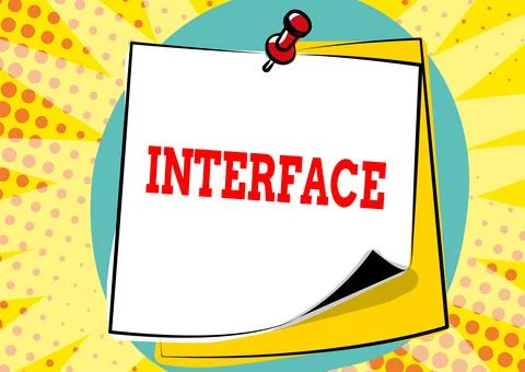 Hand writing sign Interface. Business concept point of meeting and communicating Stock Illustration