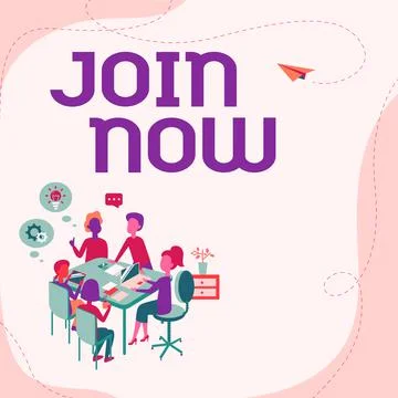 Hand writing sign Join Now. Word Written on An invite to a person or a friend to Stock Illustration