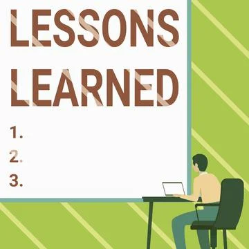 Hand writing sign Lessons Learned. Business overview experiences distilled Stockillustratie