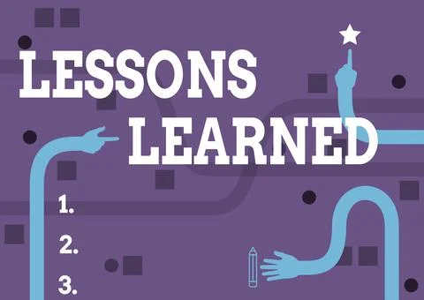 Hand writing sign Lessons Learned. Conceptual photo experiences distilled Stockillustratie