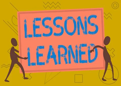 Hand writing sign Lessons Learned. Word for experiences distilled project that Stockillustratie
