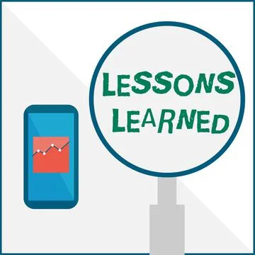 Hand writing sign Lessons Learned. Business showcase experiences garnered from Stock Illustration