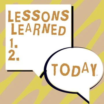 Hand writing sign Lessons Learned. Business idea experiences garnered from Illustrazione stock